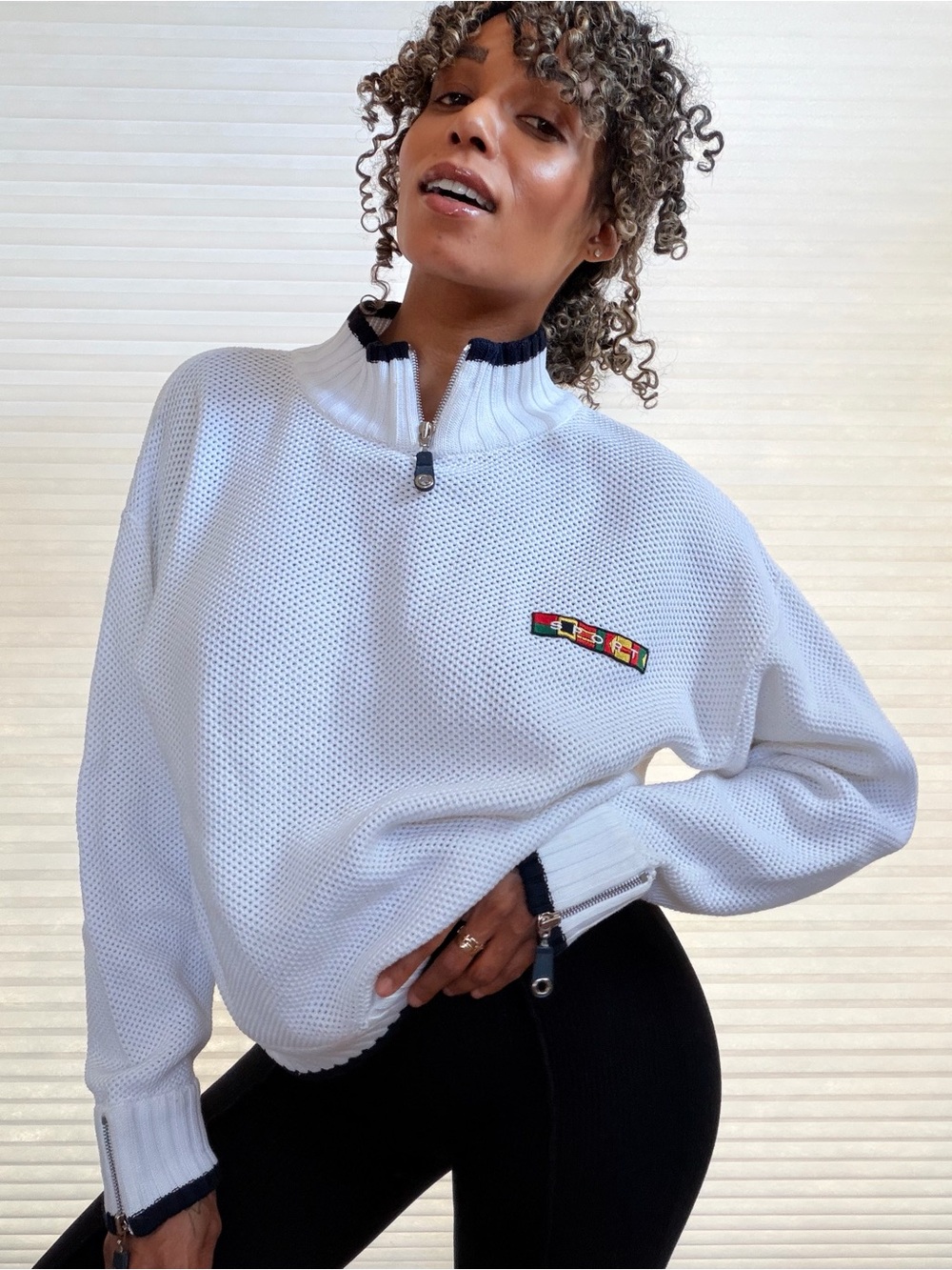 Vintage Esprit Sport Waffle Knit Quarter Zip Sweater | Zip Cuffs